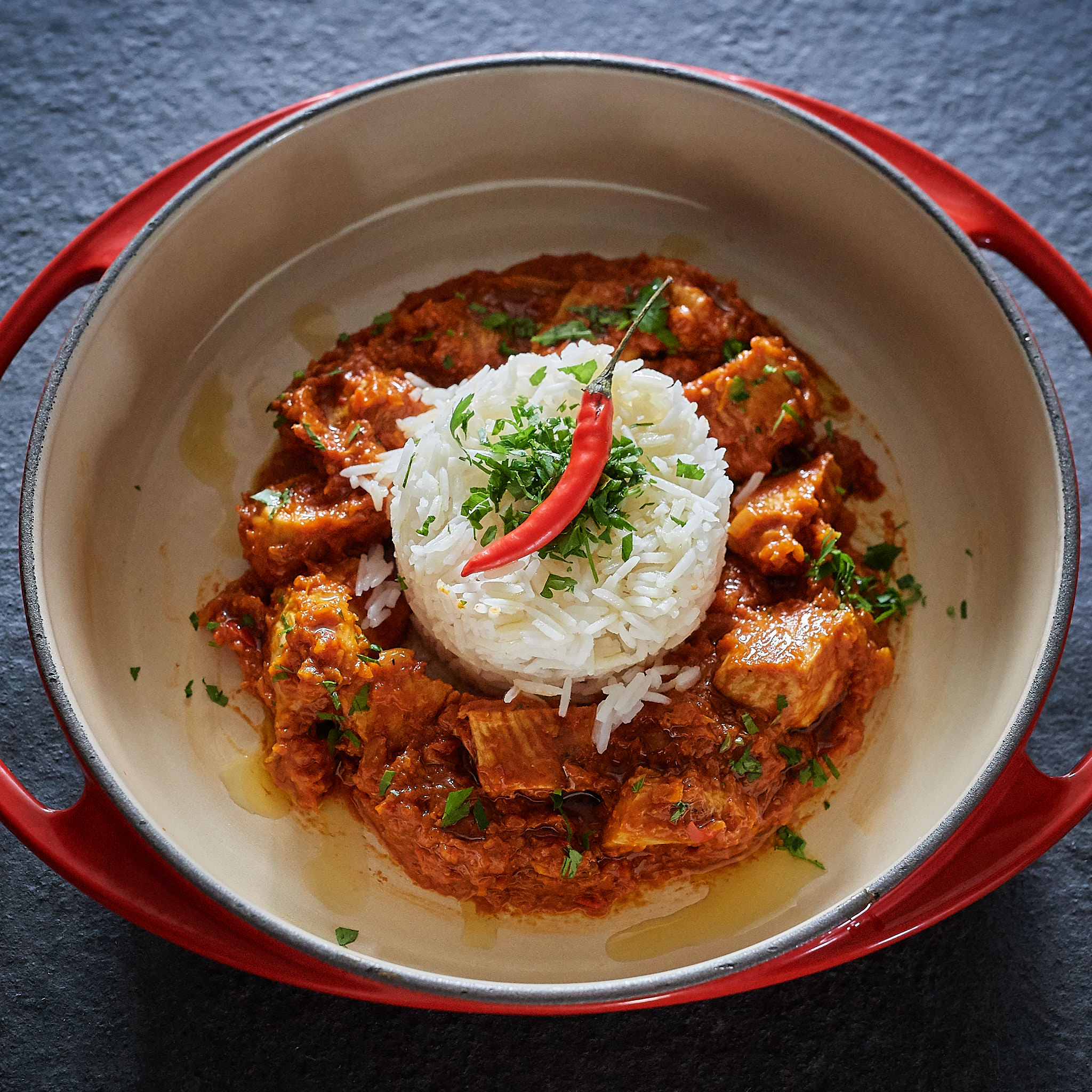 Feines Geschnetzeltes mit Schweinekarree und Reis