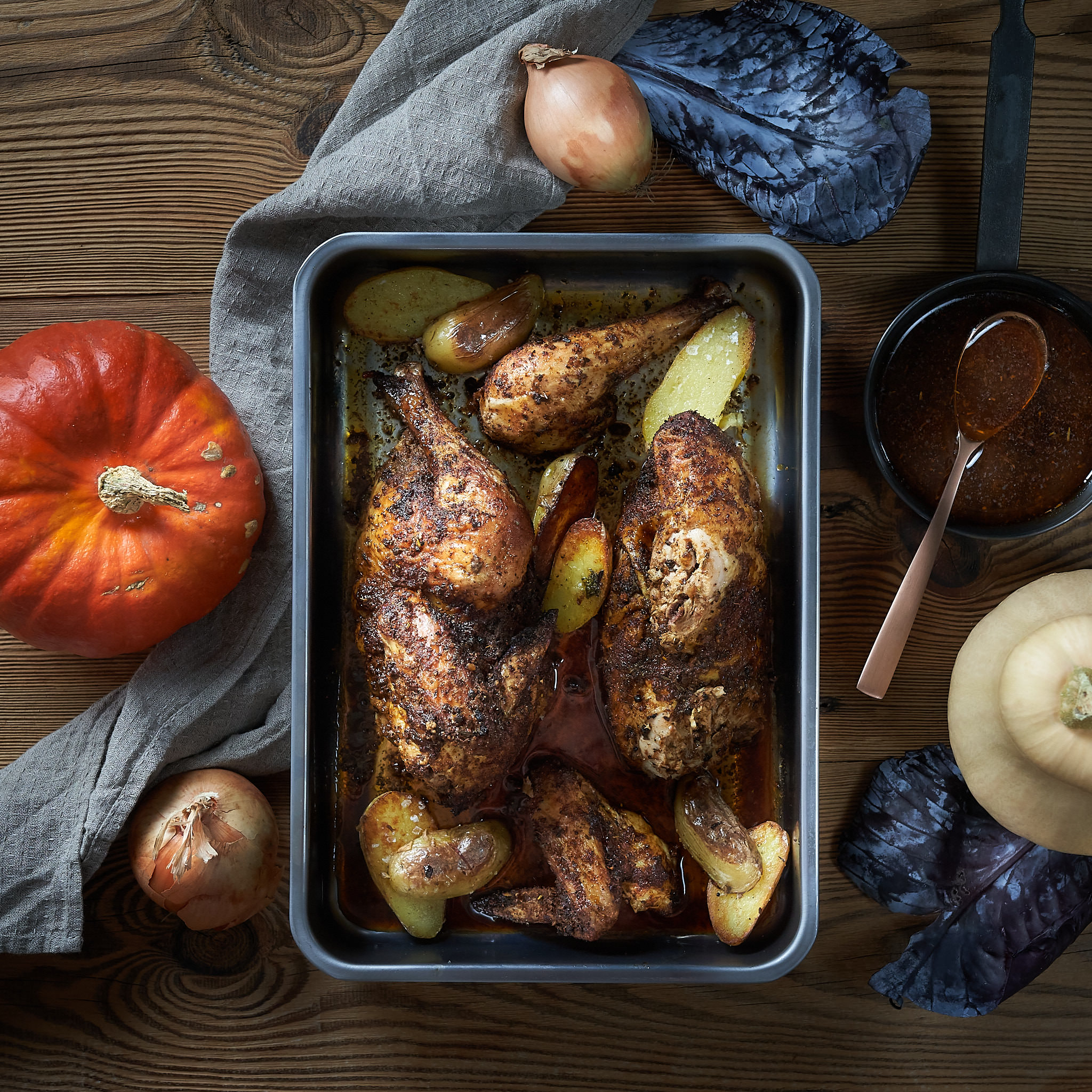 Gegrilltes Maishendl in Ofenform