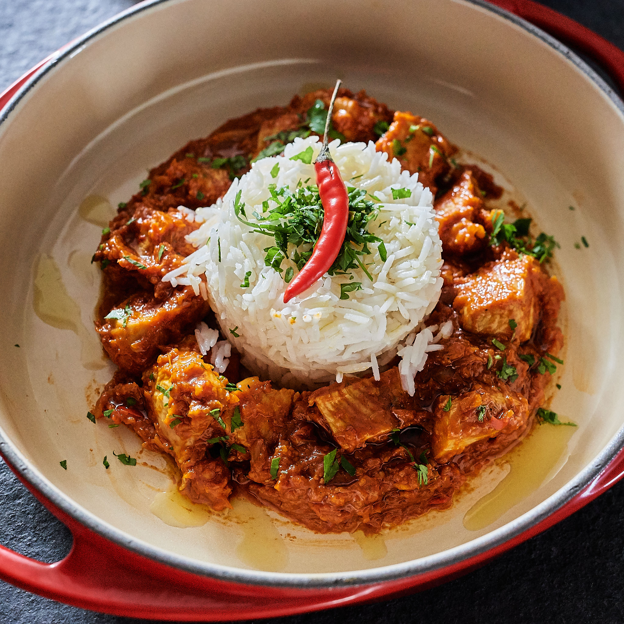 Feines Geschnetzeltes mit Schweinekarree und Reis