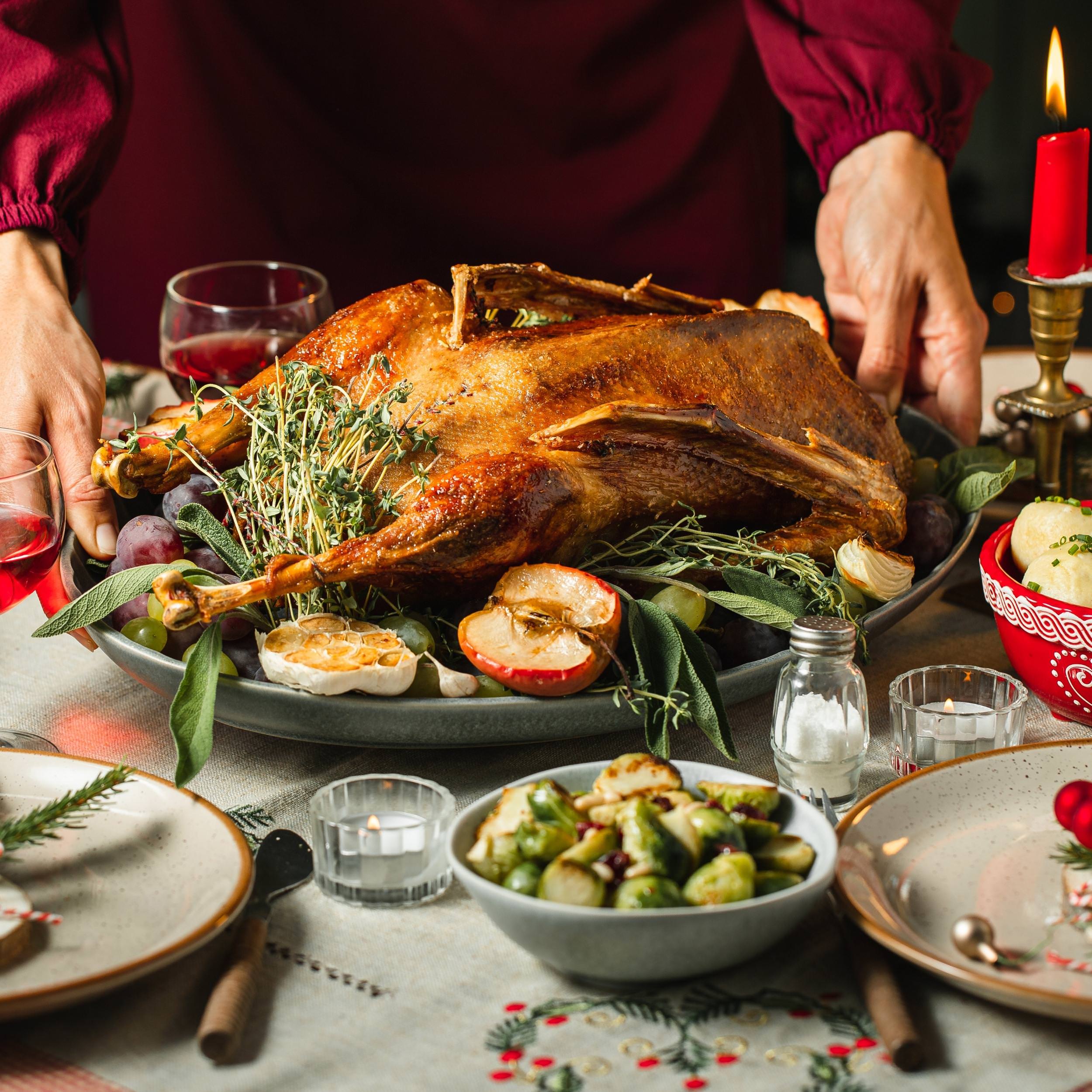 Frau serviert Fitmeat Weidegans 